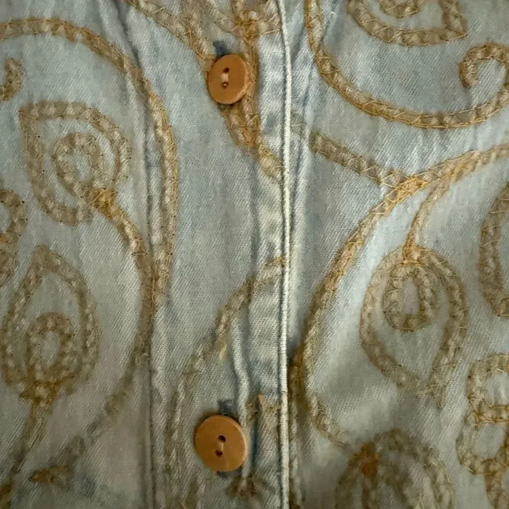 Coldwater Creek Blue and Gold Embroidered Shirt